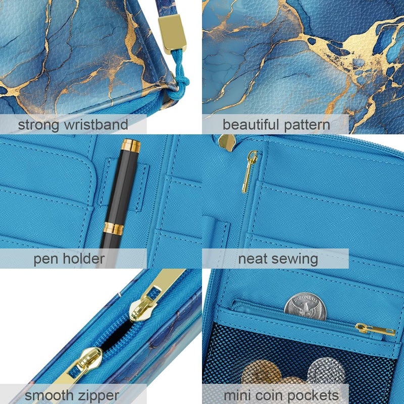 Simikol Family Passport Holder Wallet RFID Blocking Document Organizer PU Leather Mulit-purpose Travel Wallet Credit Cards Case for Women Men, Blue Marble - Image 4